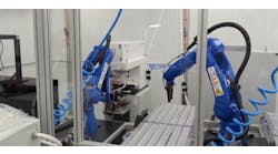 In this medical supplies manufacturing application, three Yaskawa industrial robots delivered via Rapid Robotics&apos; robots as a service program are used to plasma treat and inspect syringes.