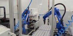 In this medical supplies manufacturing application, three Yaskawa industrial robots delivered via Rapid Robotics&apos; robots as a service program are used to plasma treat and inspect syringes.