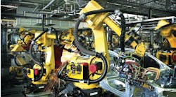 Industrial robots are large and heavy, fixed position units. Source: Rockwell Automation