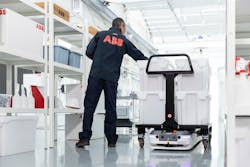 An example of an ABB autonomous mobile robot with VSLAM logistics technology. An example of an ABB autonomous mobile robot with VSLAM logistics technology.