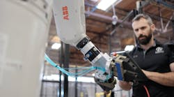 A user programs an ABB robot using the ForgeOS interface. A user programs an ABB robot using the ForgeOS interface.