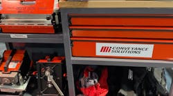 Motion's mobile roller drive belt workstation. Motion's mobile roller drive belt workstation.