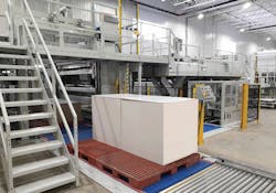 Stacks of palletized paper processed by the Falcon. Stacks of palletized paper processed by the Falcon.