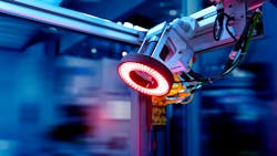 Machine vision camera with industrial sensors in a 5G private network smart factory environment. Machine vision camera with industrial sensors in a 5G private network smart factory environment.