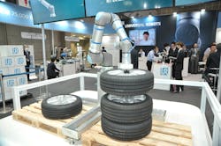 In its debut at the iREX trade fair in Tokyo, Japan, UR30’s higher-payload material handling capabilities were demonstrated. Source: Universal Robots. In its debut at the iREX trade fair in Tokyo, Japan, UR30’s higher-payload material handling capabilities were demonstrated. Source: Universal Robots.
