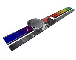 Figure 2. An LIP 6000 Dplus linear encoder alongside a GAP encoder, showing the gradations used for Multi-DOF measurements. Source: Heidenhain Figure 2. An LIP 6000 Dplus linear encoder alongside a GAP encoder, showing the gradations used for Multi-DOF measurements. Source: Heidenhain
