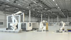 Conceptual animation of a modular housing construction factory. Conceptual animation of a modular housing construction factory.