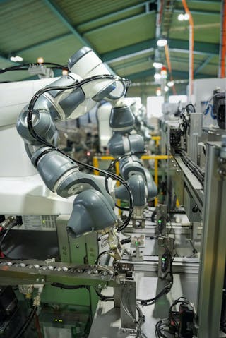 ABB YuMi cobots in operation at SUS Corp.&rsquo;s manufacturing facility.