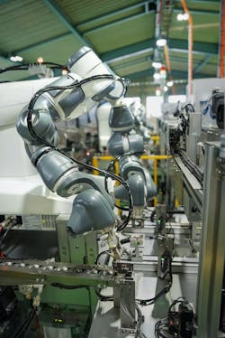 ABB YuMi cobots in operation at SUS Corp.’s manufacturing facility. ABB YuMi cobots in operation at SUS Corp.’s manufacturing facility.