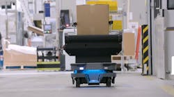 A MiR250 with LCP on the move between production areas in Interroll’s Ticino, Switzerland facility. A MiR250 with LCP on the move between production areas in Interroll’s Ticino, Switzerland facility.