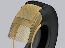 Cross-section of automotive tire showing tire cord wire. Cross-section of automotive tire showing tire cord wire.