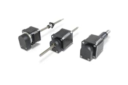 Stepper motor linear actuators with added optical encoders (From left to right: motorized lead screw, motorized lead nut and motorized linear actuator).