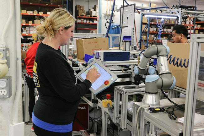Brittany Mohrman won Darex’s programming contest to become the company’s robot technician. She prepared by using free online training modules at the UR Academy. Source: Universal Robots