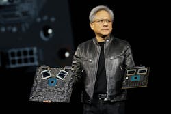 Nvidia CEO Jensen Huang shows off the new GB200 Grace Blackwell Superchips at the company&rsquo;s GTC event in March 2024. These new chips can reportedly process trillion-parameter models with constant uptime for superscale generative AI training and inference workloads. Source: Nvidia