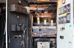 Aftermath of an arc flash in a low-voltage switchboard. Source: Fluke Aftermath of an arc flash in a low-voltage switchboard. Source: Fluke