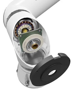 Two-in-one encoder mounting position in robot arm. Source: Heidenhain Two-in-one encoder mounting position in robot arm. Source: Heidenhain