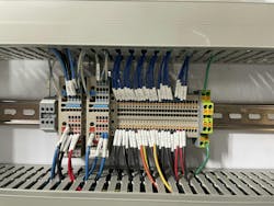 Interior view of one the 30 small panels designed by Blue Collar Automation. Source: Weidmuller Interior view of one the 30 small panels designed by Blue Collar Automation. Source: Weidmuller