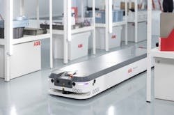 The T702 tug-style autonomous mobile robot from ABB. The T702 tug-style autonomous mobile robot from ABB.