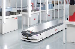 The T702 tug-style autonomous mobile robot from ABB. The T702 tug-style autonomous mobile robot from ABB.