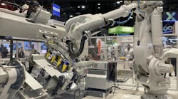 The new ABB IRB 7710 robot exhibiting its assembly capabilities at Automate 2024. The new ABB IRB 7710 robot exhibiting its assembly capabilities at Automate 2024.