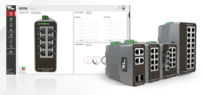 The Red Lion N-Tron Series NT5000 gigabit managed Ethernet switch features a quick start wizard that walks administrators through switch configuration for fast deployment.
