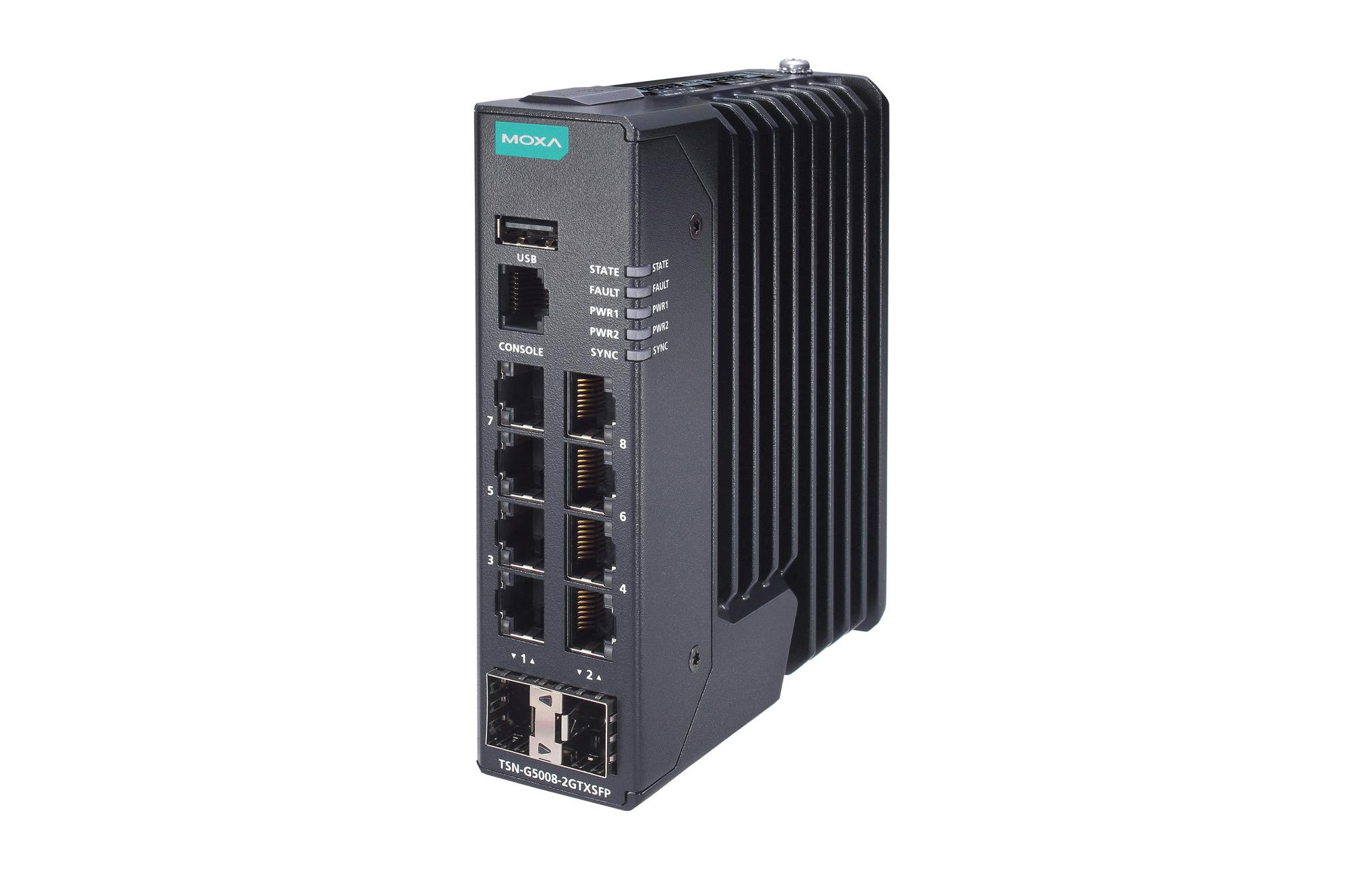 Moxa&rsquo;s TSN-G5008 is an 8G-port full Gigabit managed Ethernet switch that supports TSN.