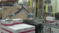 The Columbia/Okura miniPal palletizer in use at Bob’s Red Mill. The Columbia/Okura miniPal palletizer in use at Bob’s Red Mill.