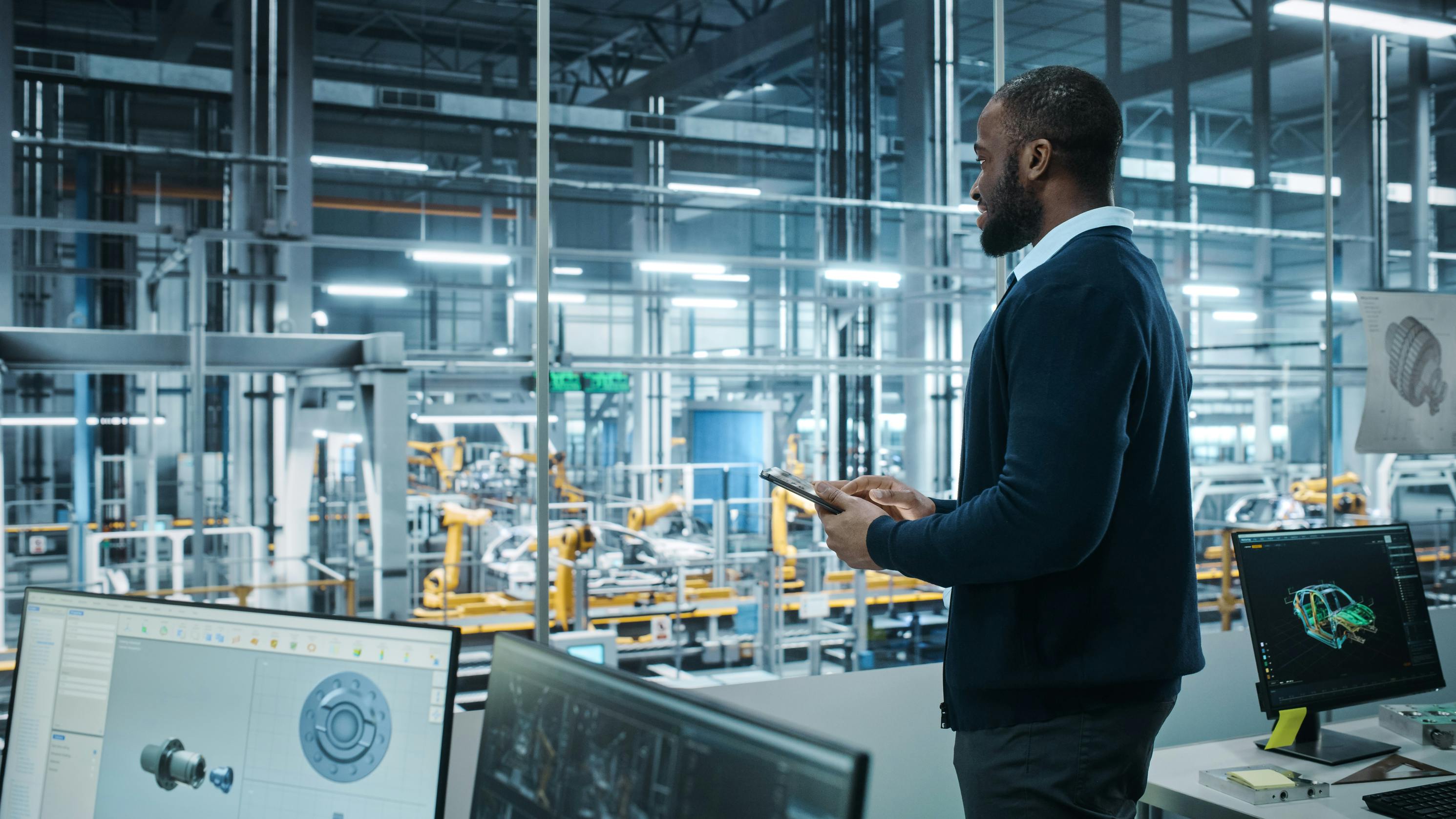 Engineer using AI at manufacturing facility