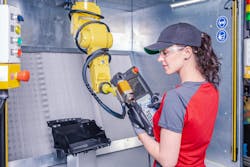 industrial worker with robot industrial worker with robot