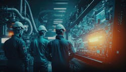 connected workers in a factory connected workers in a factory