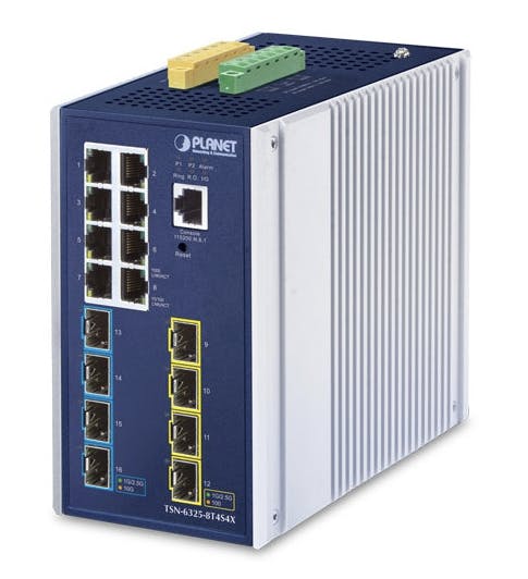 Planet Technology's TSN-6325-8T4S4X industrial-grade Layer 3 Time-Sensitive Networking managed Ethernet switch