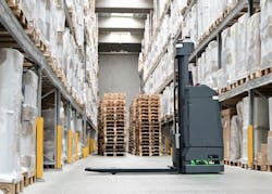 Teradyne Robotics' MiR Pallet Jack in a warehouse Teradyne Robotics' MiR Pallet Jack in a warehouse