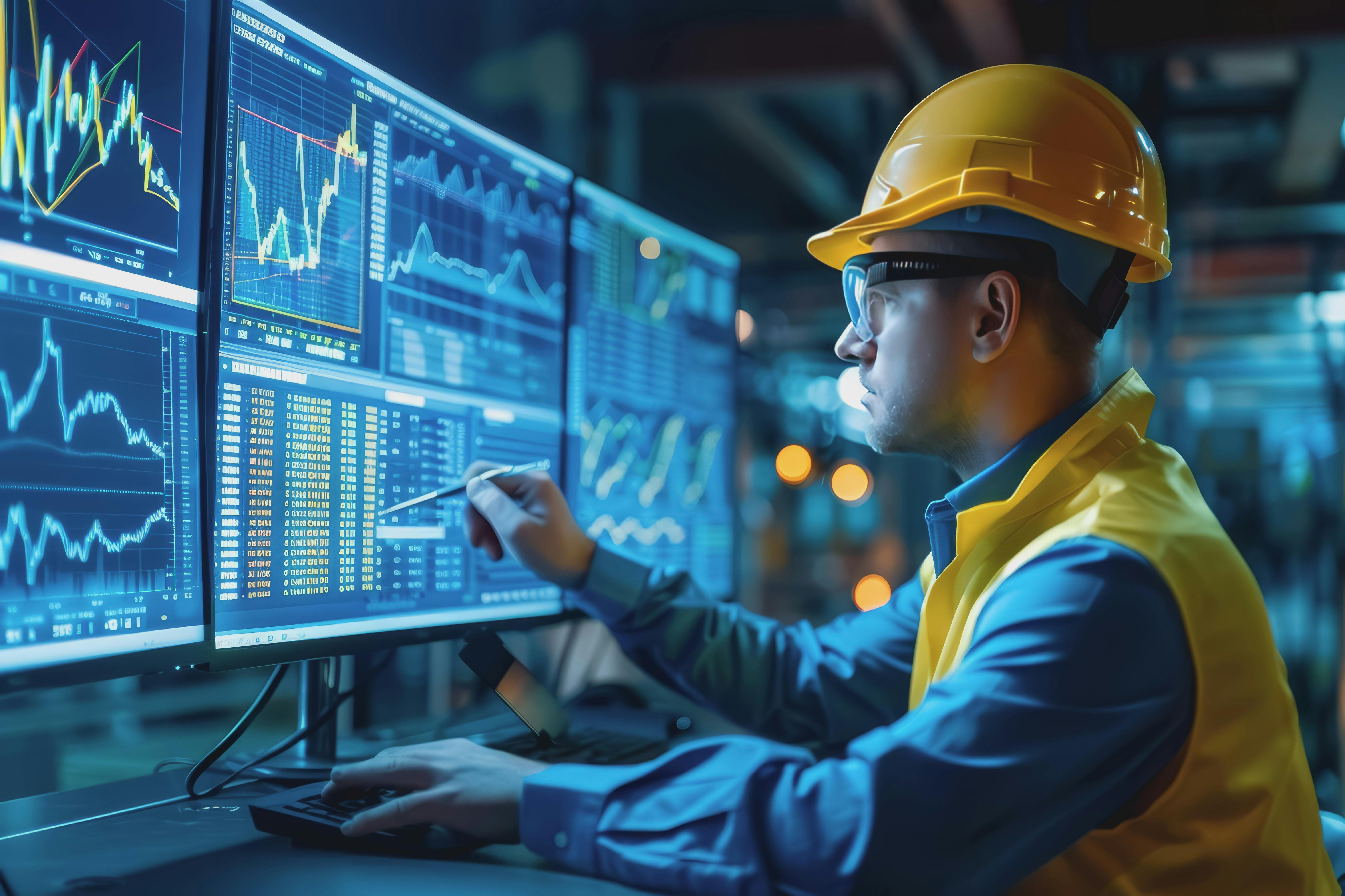 Industrial engineer reviews operational data