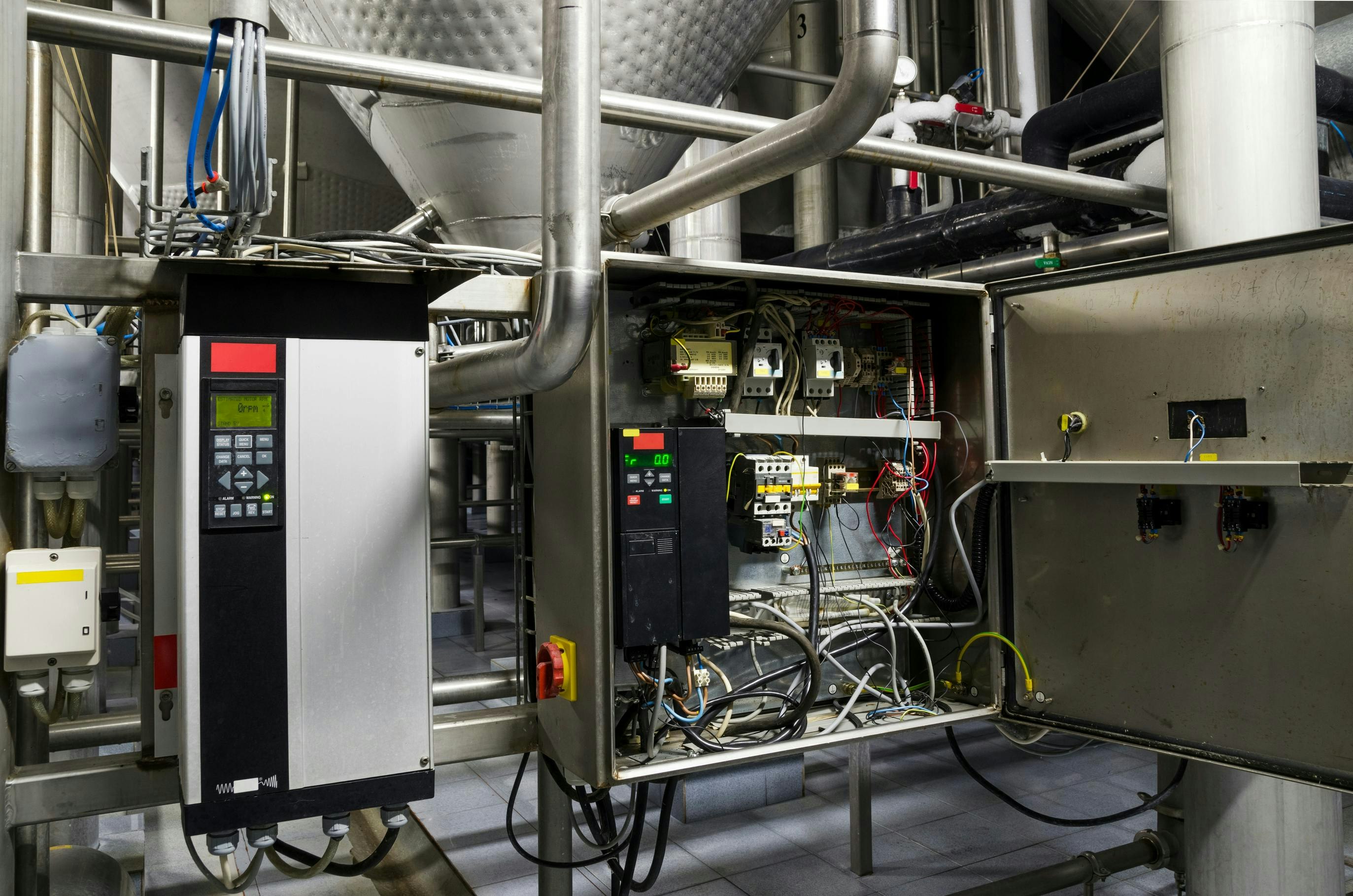 Variable speed drive used for voltage stabilization in the production of mineral water.