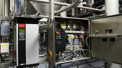 Variable speed drive used for voltage stabilization in the production of mineral water. Variable speed drive used for voltage stabilization in the production of mineral water.