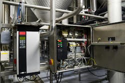 Variable speed drive used for voltage stabilization in the production of mineral water. Variable speed drive used for voltage stabilization in the production of mineral water.