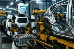 humanoid robot in automotive manufacturing facility humanoid robot in automotive manufacturing facility