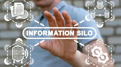Information silo concept. The problem and inefficiency of disparate big data storage, communicaton and processing. Information silo concept. The problem and inefficiency of disparate big data storage, communicaton and processing.